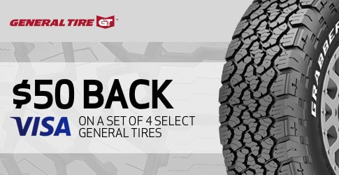 $50 back on General All-Terrain Tires for December 2018