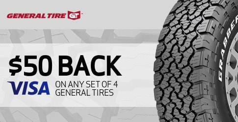 $50 back on General All-Terrain Tires for January 2019