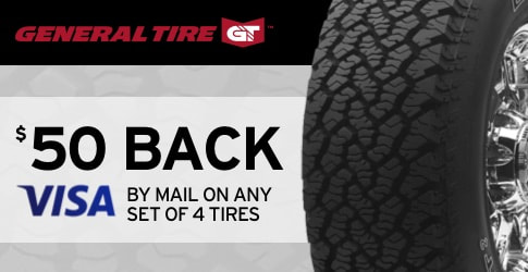 $50 back on General All-Terrain Tires for July 2018
